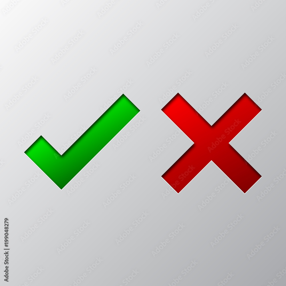 Paper art of the check mark and cross. Vector illustration Paper art of the check mark and cross. Vector illustration