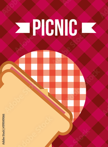 picnic sandwich with ham and cheese red tablecloth vector illustration