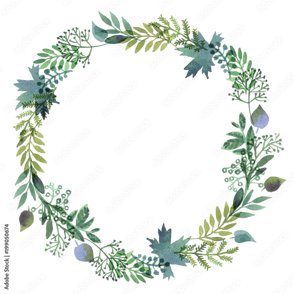 Fototapeta premium Wreaths made of watercolor leaves.