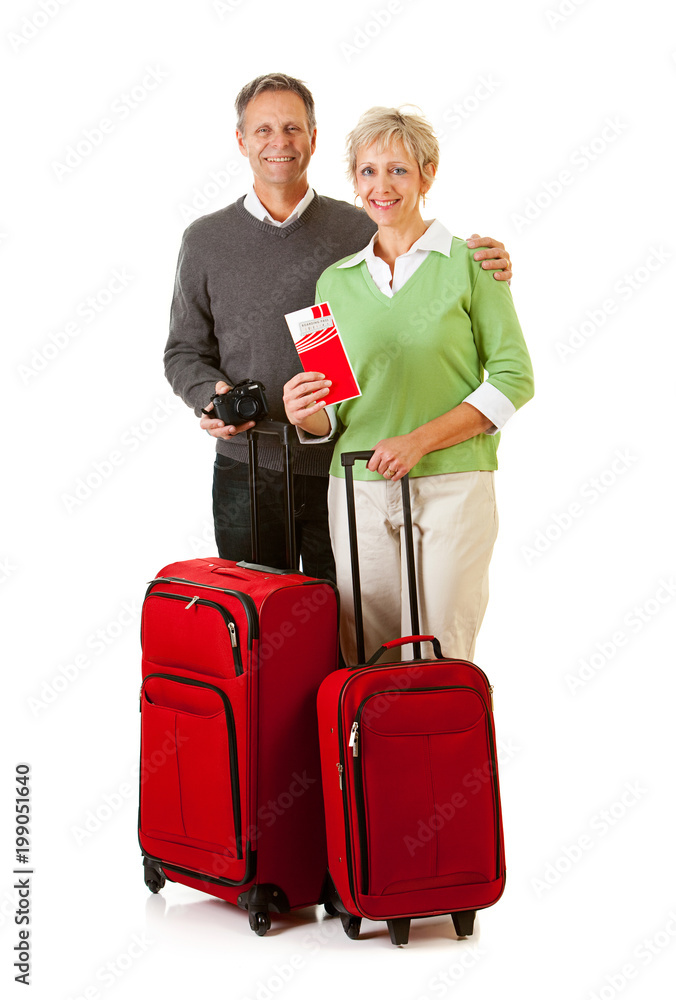 Couple: Passengers Standing with Luggage Couple: Passengers Standing with Luggage