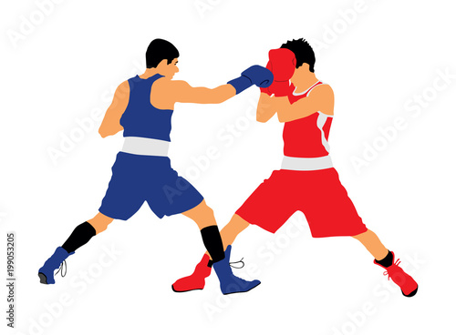 Two boxers in ring vector illustration isolated on white background. Strong fighter. Martial arts. 