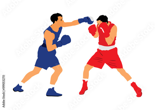 Two boxers in ring vector illustration isolated on white background. Strong fighter. Martial arts. 