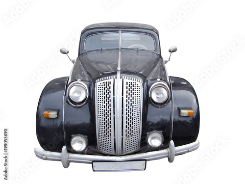 front view of an old black car