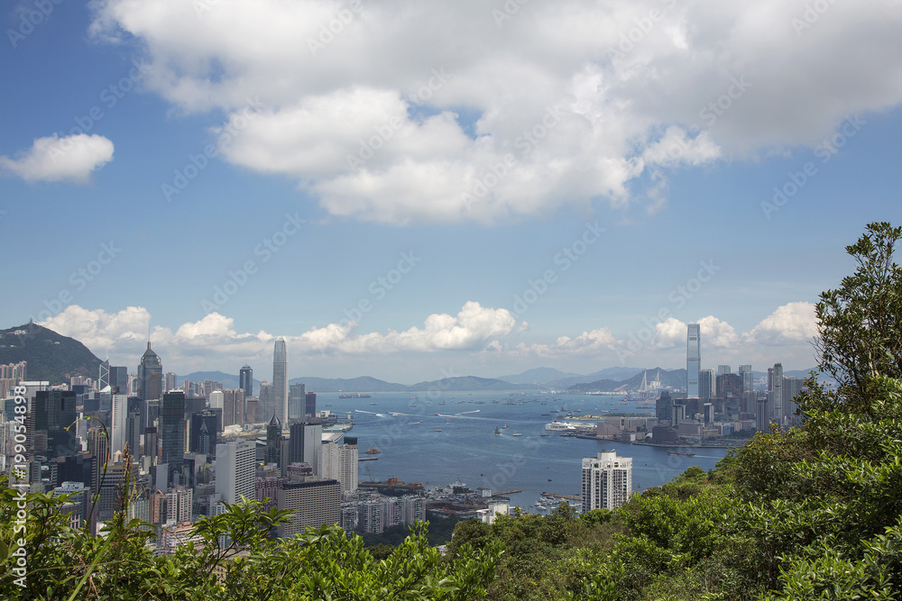 Victoria Harbour, Hong Kong, looking west towards Lantau Island and the New Territories