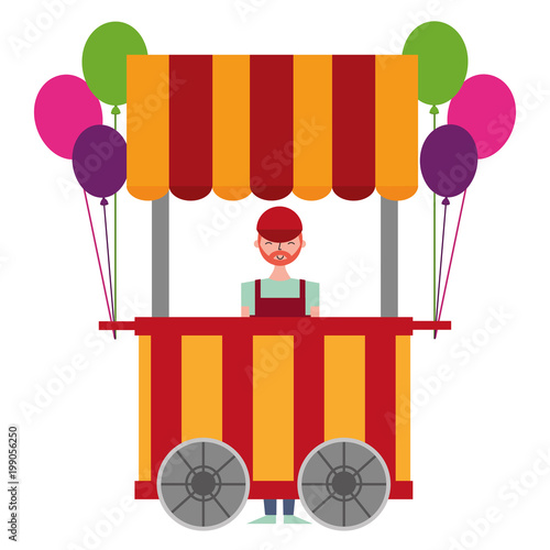 circus pumps air shop with salesman vector illustration design