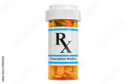 Medical bottle full drugs, 3D rendering