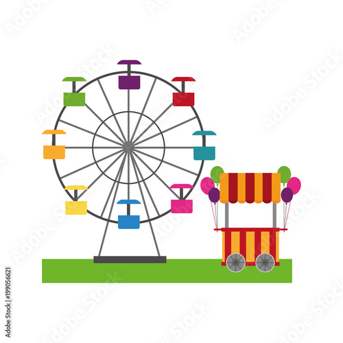 circus pumps air shop with panoramic wheel vector illustration design