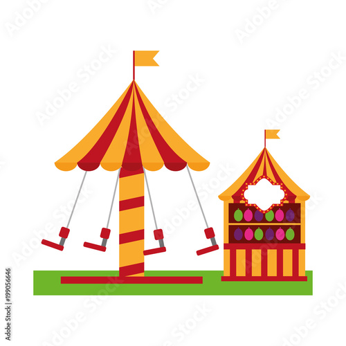 carousel carnival with target pumps kiosk vector illustration design