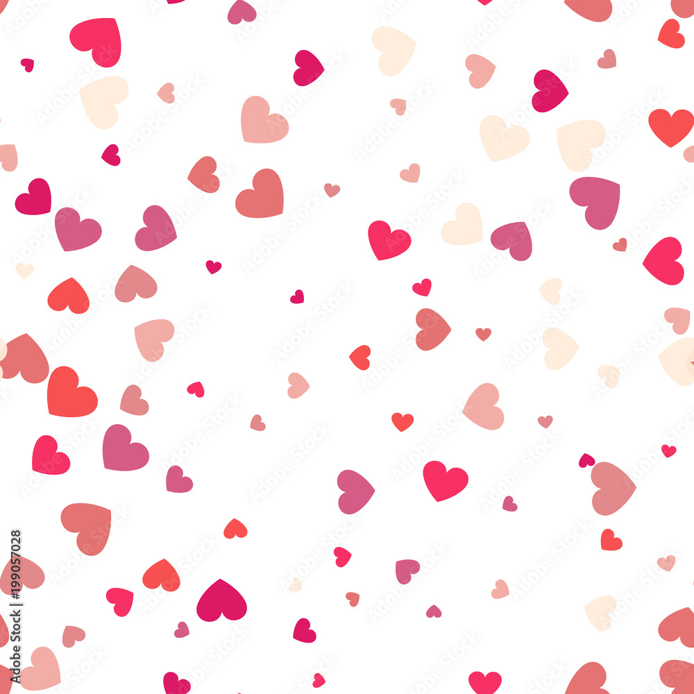 Seamless background with different colored confetti hearts for valentine time