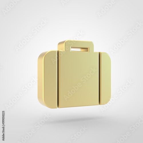 Golden suitcase icon isolated on white background.