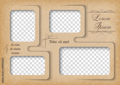 Template for photo collage in vintage style. Family photo album. Frames for clipping masks is in the vector file