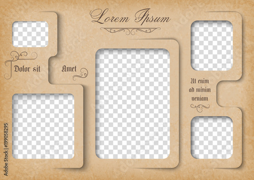 Template for photo collage in vintage style. Family photo album. Frames for clipping masks is in the vector file