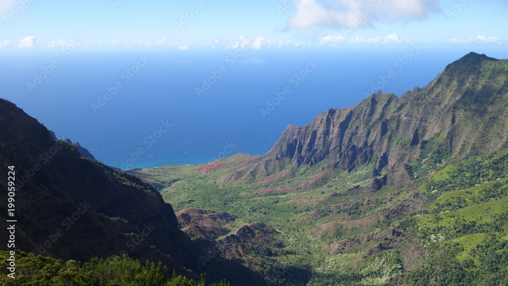 Scenic overview of Kalalau Valley on the Na Pali Coast of Kauai (HI, USA)