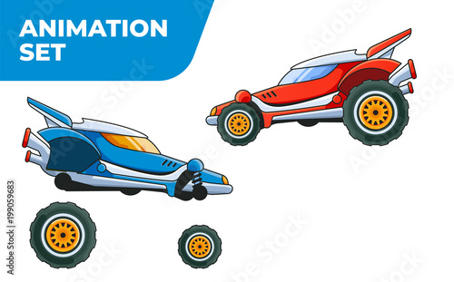 Red and Blue Racing Cars. Prepared for animation.