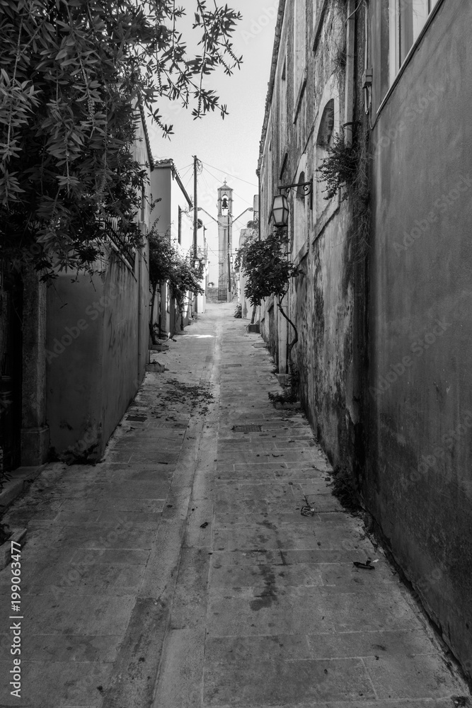 Church and narrow street