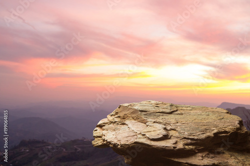 Standing empty on top of a mountain view  Blank space cliff edge with mountain on clouds blue sky
