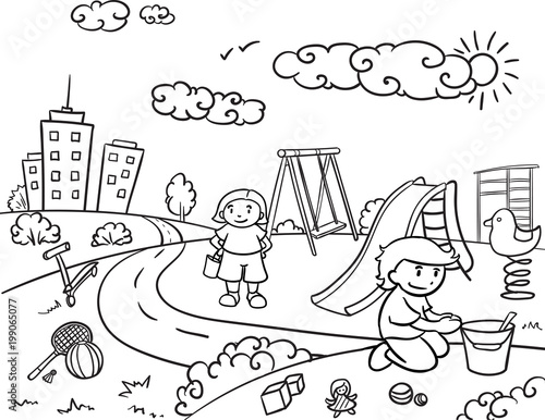 Sketch Children Active Outdoor Recreation Concept