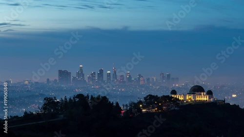 Downtown Los Angeles and Griffith Observatory Fog Sunrise Timelapse