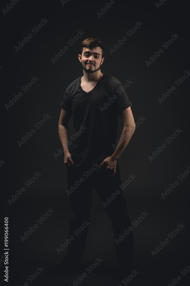 Naklejka premium Happiness concept, Close up shot of young man have a happy time