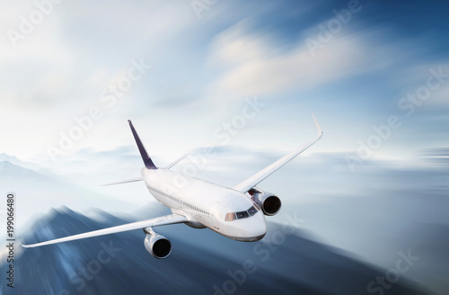 Airplane on the landscape background. Concept and idea of transportation