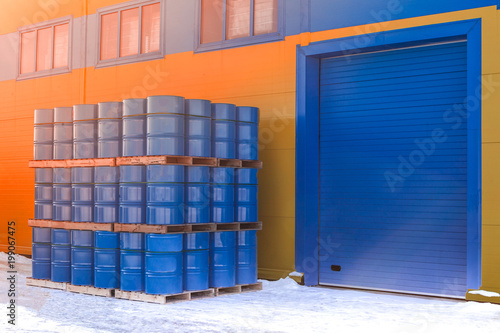 Barrels of blue color. Ware...