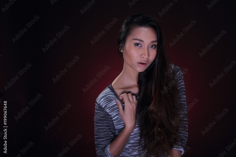 Beautiful Asian Woman Black Hair Smile Happy Fashion Beautiful Asian Woman Black Hair Smile Happy Fashion