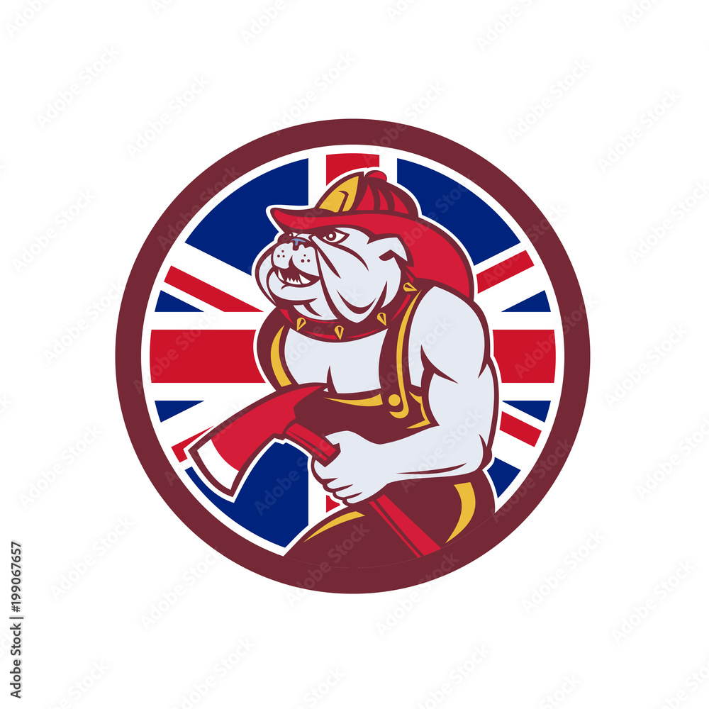 British Bulldog Fireman Union Jack Flag Icon British Bulldog Fireman Union Jack Flag Icon