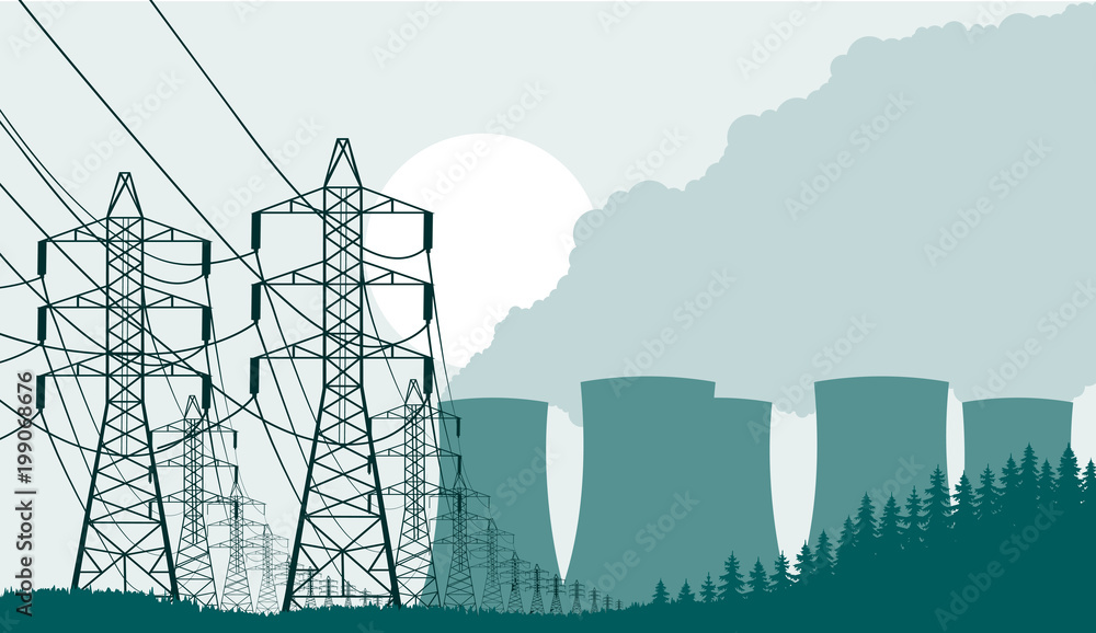 Industrial background nuclear power plant.