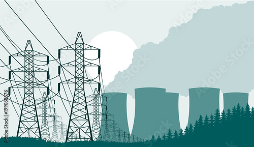 Industrial background nuclear power plant.