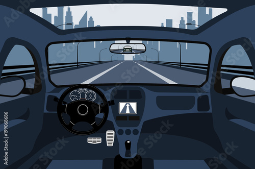 Car on the road, a view from salon.