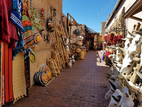 Spanish / Mexican Style Alley Way Filled With Local Vendor Goods; Travel and Tourism Concepts photo