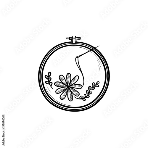 Handicraft hand drawn outline doodle icon. Thread and needle for embroidery vector sketch illustration for print, web, mobile and infographics isolated on white background.