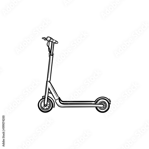 Kick scooter hand drawn outline doodle icon. Vector sketch illustration of kick scooter for print, web, mobile and infographics isolated on white background.