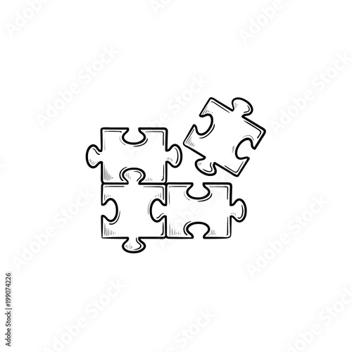 Puzzle hand drawn outline doodle icon. Piece of puzzle vector sketch illustration for print, web, mobile and infographics isolated on white background.