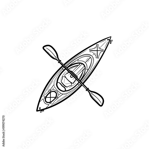 Kayak with paddle hand drawn outline doodle icon. Kayaking vector sketch illustration for print, web, mobile and infographics isolated on white background.