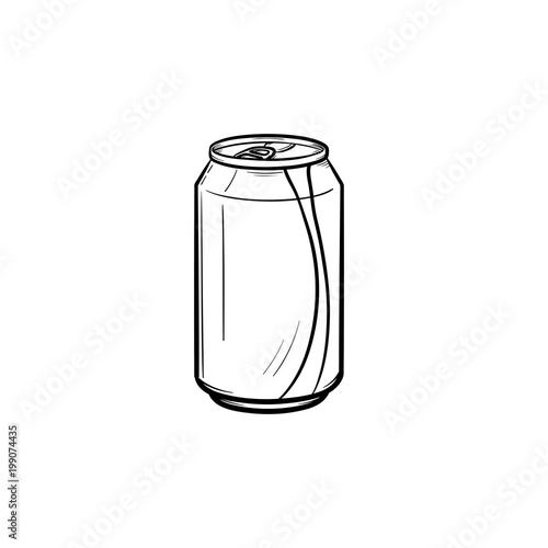Soda pop can hand drawn outline doodle icon. Metal can of soda pop with drinking straw vector sketch illustration for print, web, mobile and infographics isolated on white background.