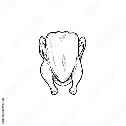 Raw chicken hand drawn outline doodle icon. Vector sketch illustration of raw chicken line icon for print, web, mobile and infographics isolated on white background.