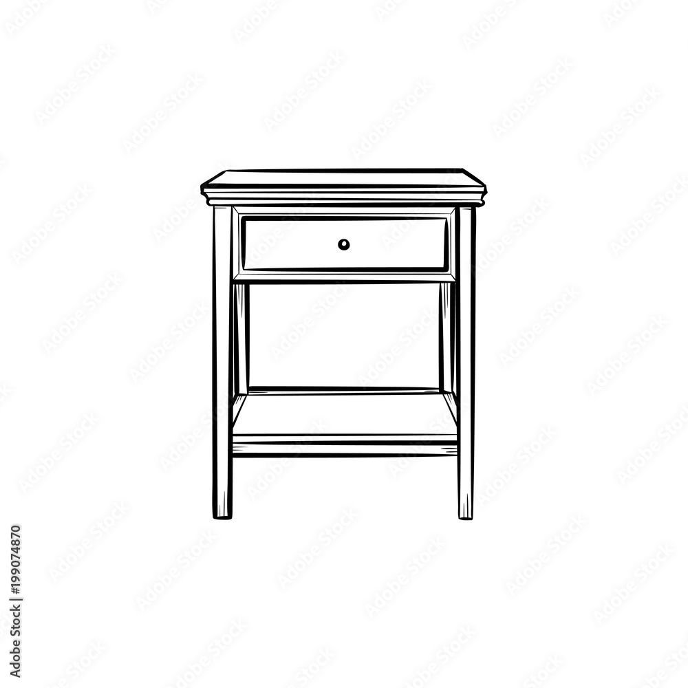 Desktop with shelves hand drawn outline doodle icon. Nightstand with shelves vector sketch illustration for print, web, mobile and infographics isolated on white background. Desktop with shelves hand drawn outline doodle icon. Nightstand with shelves vector sketch illustration for print, web, mobile and infographics isolated on white background.