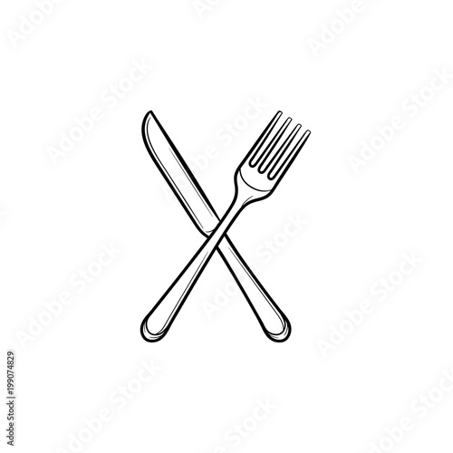 Fork and knife hand drawn outline doodle icon. Cutlery - crossed fork and knife vector sketch illustration for print, web, mobile and infographics isolated on white background.