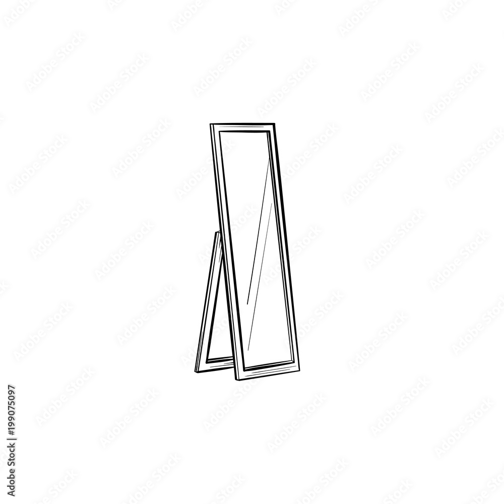 Full length mirror hand drawn outline doodle icon. Swivel mirror on stand vector sketch illustration for print, web, mobile and infographics isolated on white background. Full length mirror hand drawn outline doodle icon. Swivel mirror on stand vector sketch illustration for print, web, mobile and infographics isolated on white background.