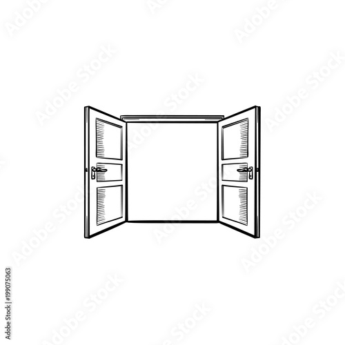 Door opening hand drawn outline doodle icon. Opened door vector sketch illustration for print, web, mobile and infographics isolated on white background.