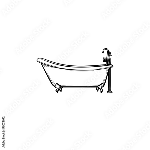 Bathtub with tap hand drawn outline doodle icon. Bathroom furniture - bathtub vector sketch illustration for print, web, mobile and infographics isolated on white background.