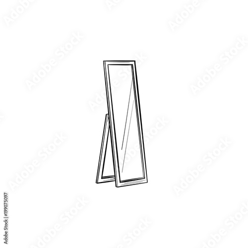 Full length mirror hand drawn outline doodle icon. Swivel mirror on stand vector sketch illustration for print, web, mobile and infographics isolated on white background.