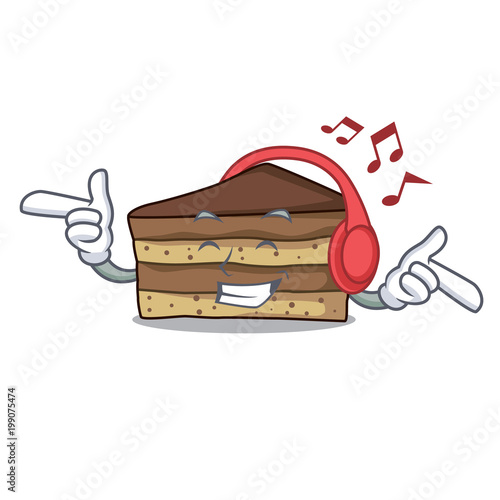 listening music tiramisu mascot cartoon style