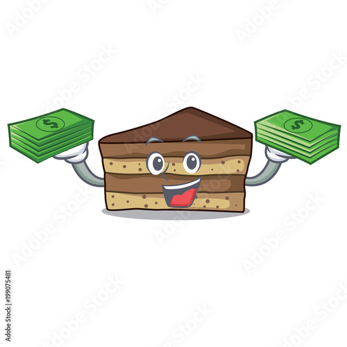 with money tiramisu mascot cartoon style