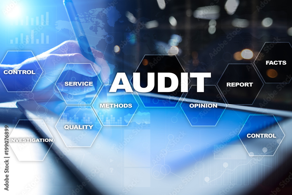 Audit business concept. Auditor. Compliance. Virtual screen technology. Audit business concept. Auditor. Compliance. Virtual screen technology.