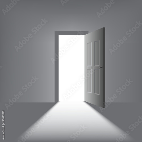 open door with a bright light on a dark background