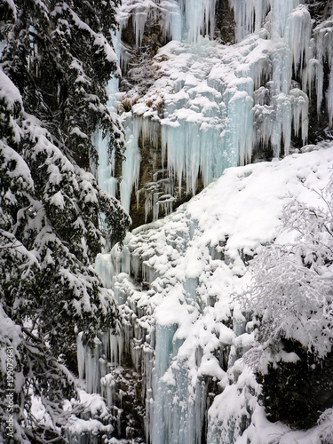 winter ice and snow wonderland in wild nature in the Alps