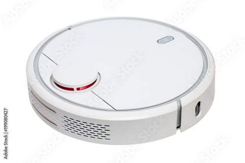 white robotic vacuum cleaner isolated on white background