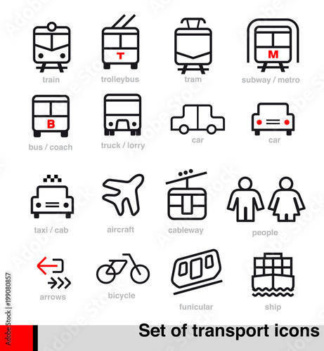 A set of transportation icons on a white background. Vector elements. EPS10.